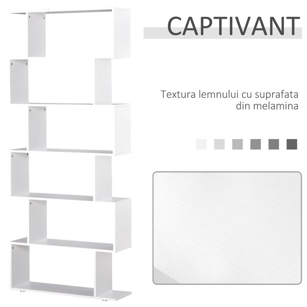 HOMCOM Bibliotecă din Lemn cu 6 Rafturi, 80x24x191 cm, Alb | Aosom Romania