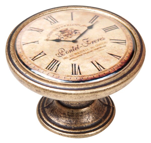 Buton pentru mobila, Clock5 550BR24, finisaj alama antichizata, D:37 mm