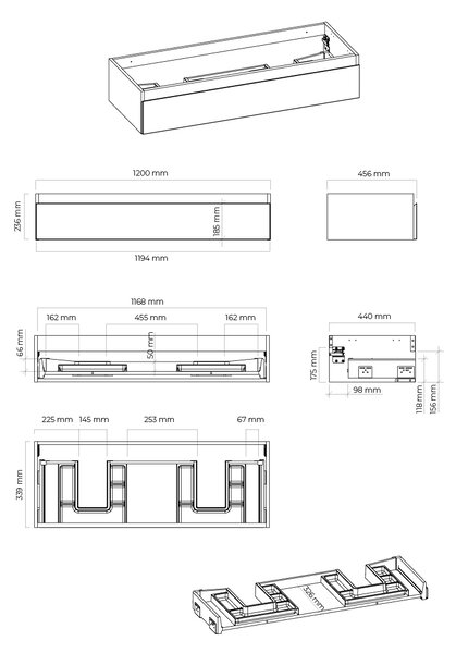Oltens Vernal dulap 120x45.6x23.6 cm sub chiuveta pe perete gri 60012700