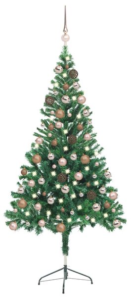 Brad de Crăciun pre-iluminat cu globuri, 150 cm, 380 de ramuri