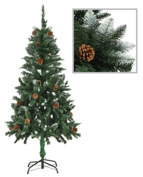 Brad de Crăciun artificial cu conuri pin și sclipici alb 150 cm