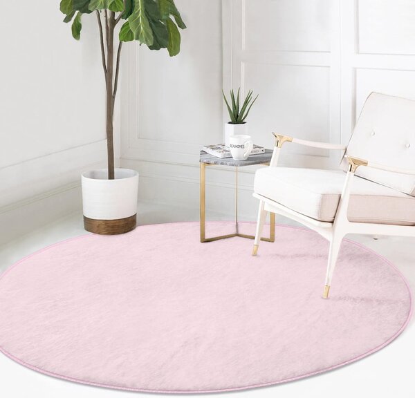 Covor rotund roz deschis lavabil adecvat și pentru aspiratoare robot ø 120 cm Comfort – Mila Home
