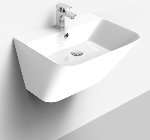 Lavoar Celesta Coral, 55 x 45 x 35 cm, monobloc cu semi-piedestal, ceramica, alb