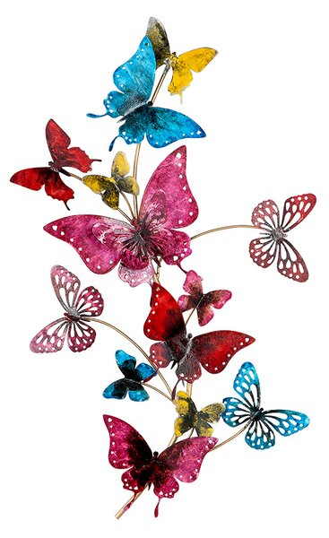 Decoratiune de perete Butterflies, Metal, Multicolor, 40x66x6 cm