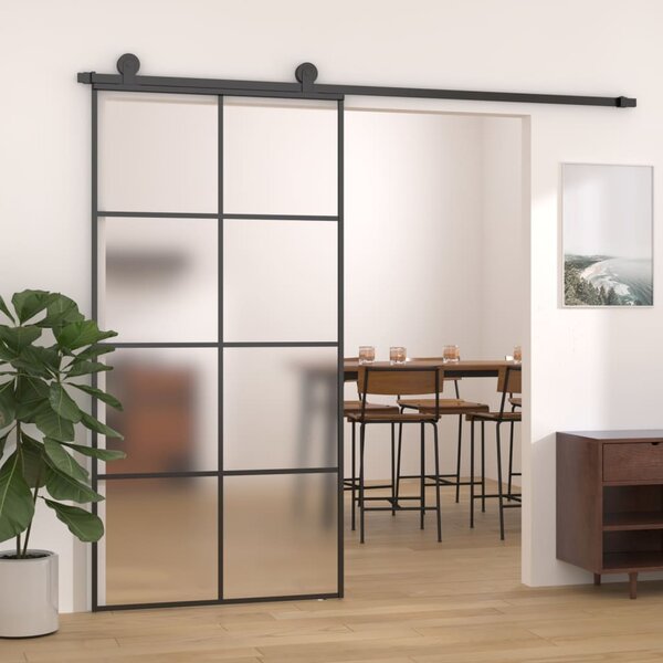 Ușă glisantă, negru, 102,5x205 cm, sticlă mată ESG și aluminiu