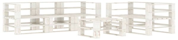 Set mobilier de grădină din paleți, 6 piese, alb, lemn