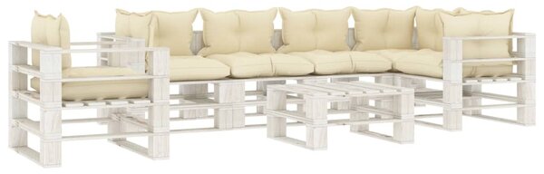Set mobilier de grădină din paleți cu perne crem, 7 piese, lemn