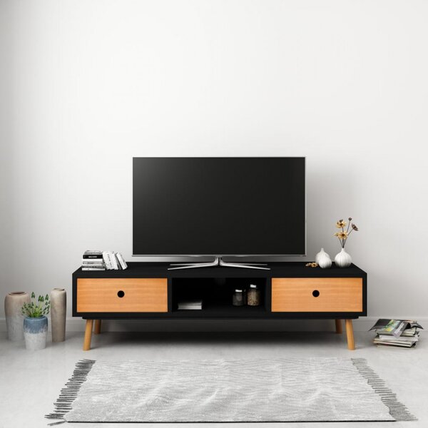Comoda TV, negru, 120 x 35 x 35 cm, lemn masiv de pin - V285221V