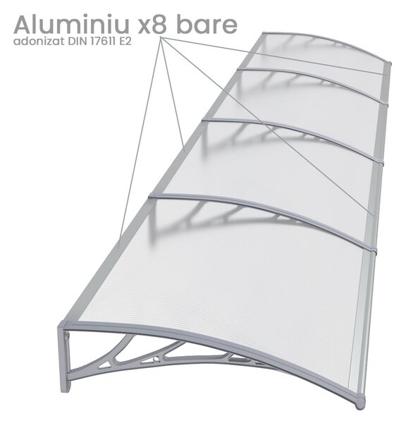 Copertină PREMIUM 400x80 cm, placă 6 mm dintr-o bucată – Gri/Transparent