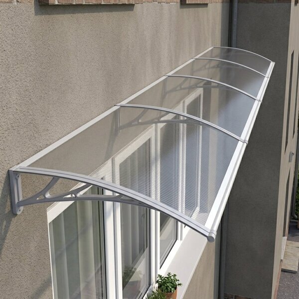 Copertină PREMIUM 400x80 cm, placă 6 mm dintr-o bucată – Gri/Transparent