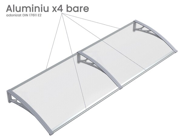 Copertină PREMIUM 150x120 cm, placă 6 mm dintr-o bucată – Gri/Transparent