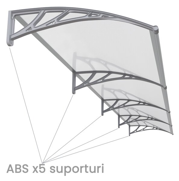 Copertină PREMIUM 400x80 cm, placă 6 mm dintr-o bucată – Gri/Transparent