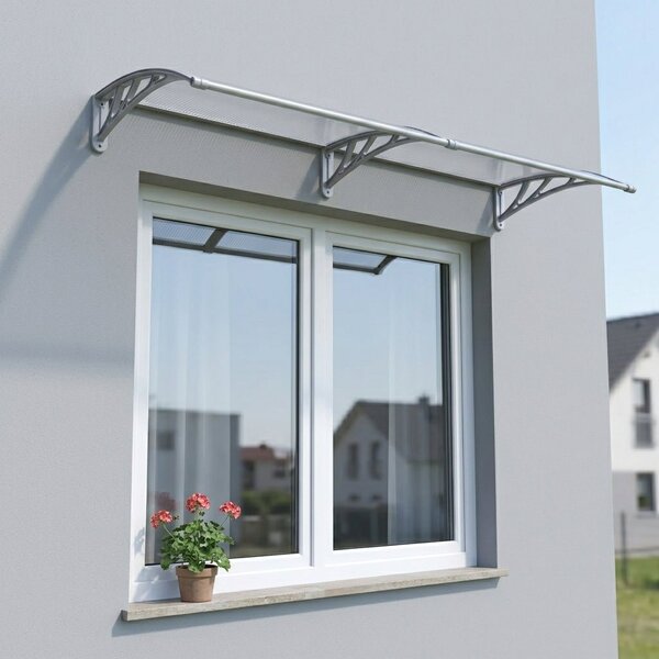 Copertină PREMIUM 150x120 cm, placă 6 mm dintr-o bucată – Gri/Transparent