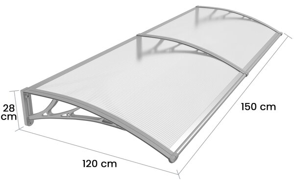 Copertină PREMIUM 150x120 cm, placă 6 mm dintr-o bucată – Gri/Transparent