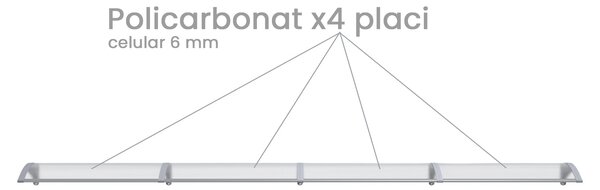 Copertină PREMIUM 400x80 cm, placă 6 mm dintr-o bucată – Gri/Transparent