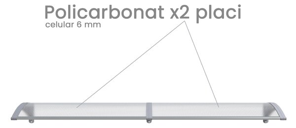 Copertină PREMIUM 150x120 cm, placă 6 mm dintr-o bucată – Gri/Transparent