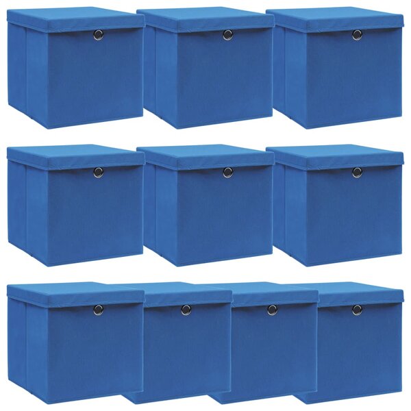 Cutii depozitare cu capace 10 buc. albastru 32x32x32 cm, textil