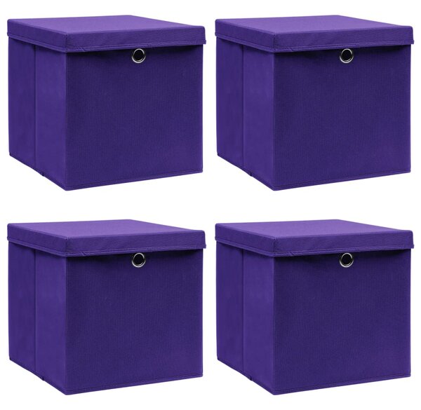 Cutii depozitare cu capace 4 buc. violet, 32x32x32 cm, textil