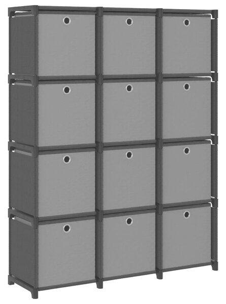 Raft expunere, 12 cuburi + cutii, negru, 103x30x141 cm, textil