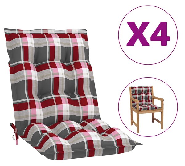 Perne scaun de grădină, 4 buc., roșu, model carouri, 100x50x7cm