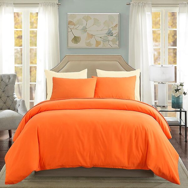 Lenjerie de pat matrimonial Premium Ranforce uni portocaliu / 200x220 cm dimensiune standard