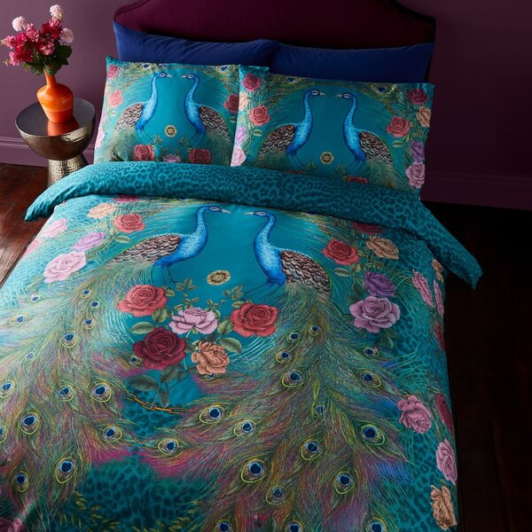 Lenjerie de pat albastru-verde din bumbac satinat pentru pat dublu 200x200 cm Xanadu Peacock – Matthew Williamson