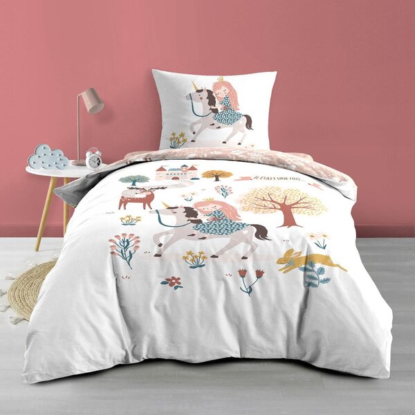 Lenjerie de pat pentru copii albă-roz din bumbac pentru pat de o persoană 140x200 cm Lilibelle – douceur d'intérieur