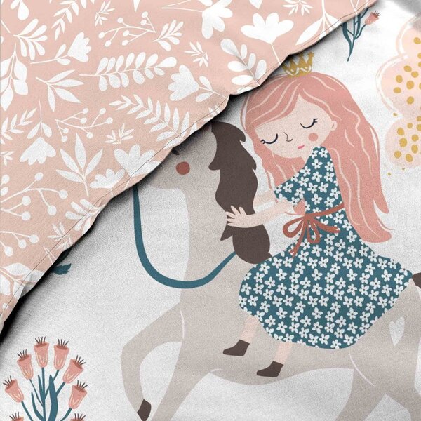Lenjerie de pat pentru copii albă-roz din bumbac pentru pat de o persoană 140x200 cm Lilibelle – douceur d'intérieur