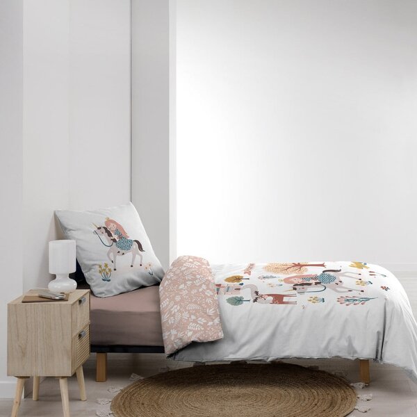 Lenjerie de pat pentru copii albă-roz din bumbac pentru pat de o persoană 140x200 cm Lilibelle – douceur d'intérieur