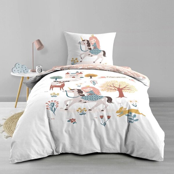 Lenjerie de pat pentru copii albă-roz din bumbac pentru pat de o persoană 140x200 cm Lilibelle – douceur d'intérieur