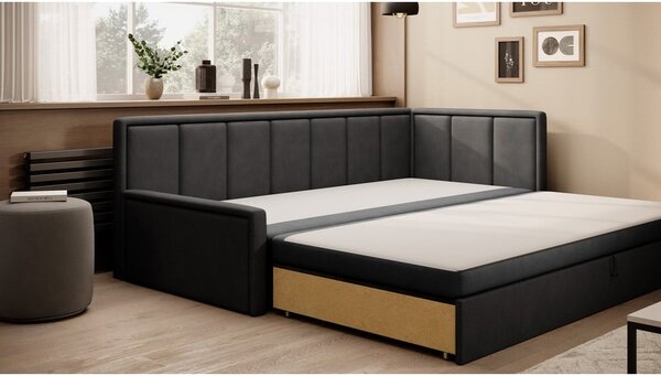 Canapea gri închis extensibilă/cu spațiu de depozitare cu tapițerie din chenille 214 cm Fulgeo – ELTAP