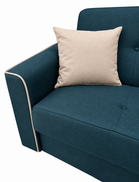 Canapea VERA extensibila, 3 locuri, lada de depozitare, stofa albastru + crem, 225x90x90 Albastru, Stofa