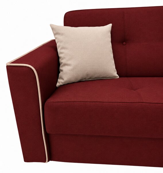 Canapea VERA extensibila, 3 locuri, lada de depozitare, stofa rosu+crem, 225x90x90 Rosu, Stofa