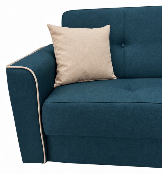Canapea VERA extensibila, 3 locuri, lada de depozitare, stofa albastru + crem, 225x90x90 Albastru, Stofa