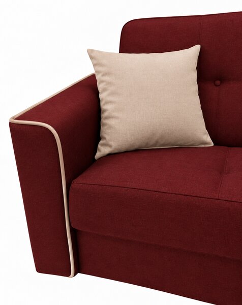 Canapea VERA extensibila, 3 locuri, lada de depozitare, stofa rosu+crem, 225x90x90 Rosu, Stofa