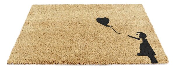 Covoraș de intrare din fibre de nucă de cocos 40x60 cm Girl With a Ballon – Artsy Doormats