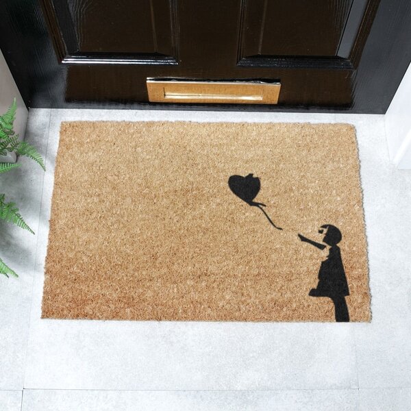 Covoraș de intrare din fibre de nucă de cocos 40x60 cm Girl With a Ballon – Artsy Doormats