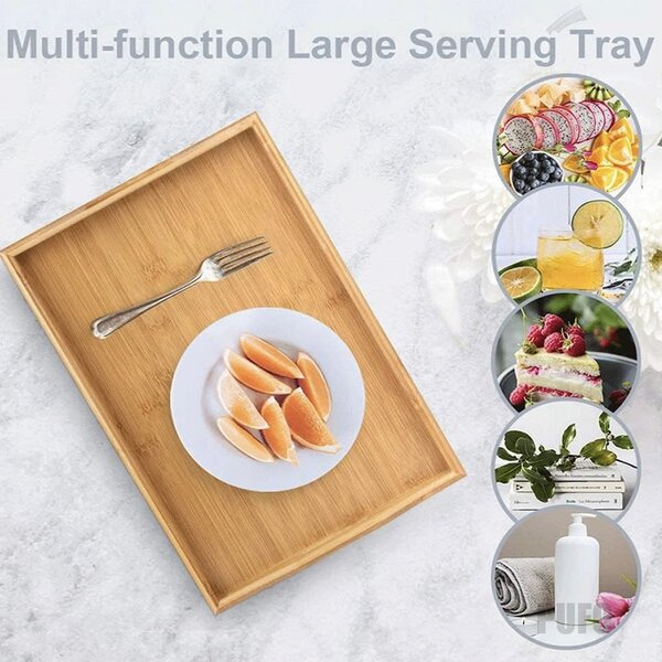 Tava Pufo Foody din lemn de bambus pentru servire, 29 cm, maro