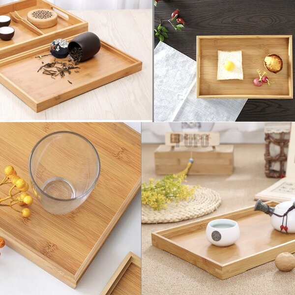 Tava Pufo Foody din lemn de bambus pentru servire, 29 cm, maro