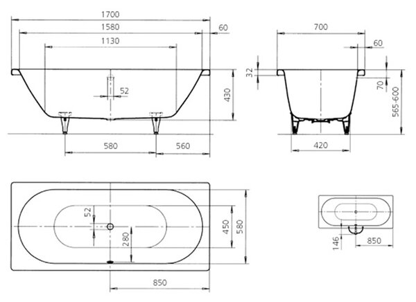 Kaldewei Classic Duo cada dreptunghiulară 170x70 cm alb 290500010001