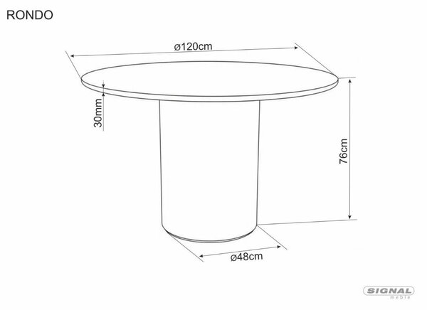 Masă rotundă Rondo cu blat din ceramică, alb lucios/nuc (120 cm)