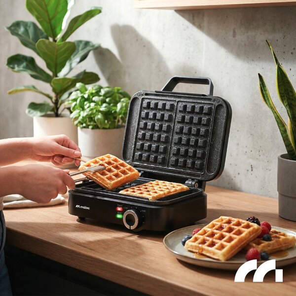 Aparat de vafe MalTec de 1200 W – 2 vafe mari, temperatură reglabilă, suprafață antiaderentă din marmură