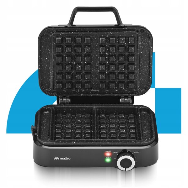 Aparat de vafe MalTec de 1200 W – 2 vafe mari, temperatură reglabilă, suprafață antiaderentă din marmură