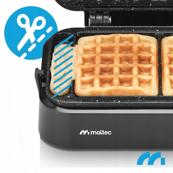 Aparat de vafe MalTec de 1200 W – 2 vafe mari, temperatură reglabilă, suprafață antiaderentă din marmură