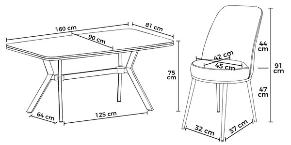 Set masă scaune (pentru 4 persoane) Lenta (antracit + auriu). Promo -23%. 1153456
