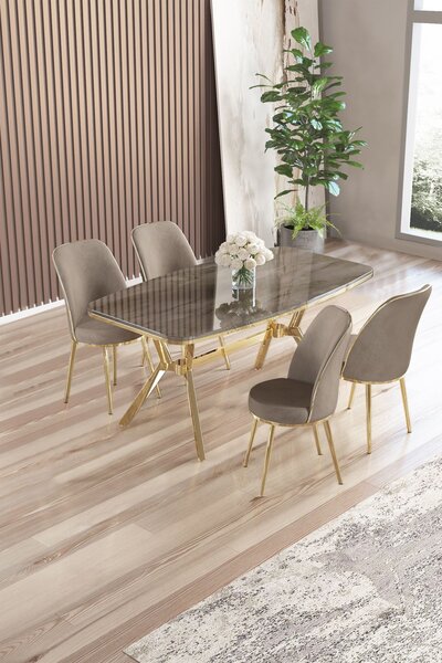 Set masă scaune (pentru 4 persoane) Lenta (antracit + auriu). Promo -23%. 1153456