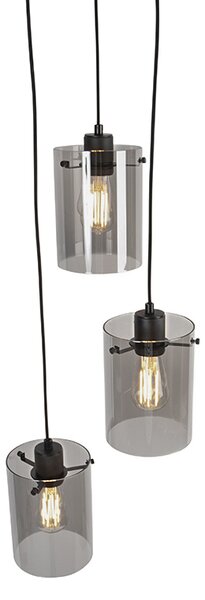 Lampă suspendată de design neagră cu sticlă fumurie cu 3 lumini - Dome