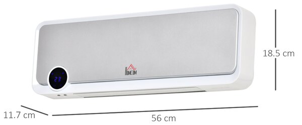 HOMCOM Aerotermă de Perete cu 3 Moduri, Timer 12h și Oscilație 30°, 56x18,5x11,7 cm, Argintiu | Aosom Romania