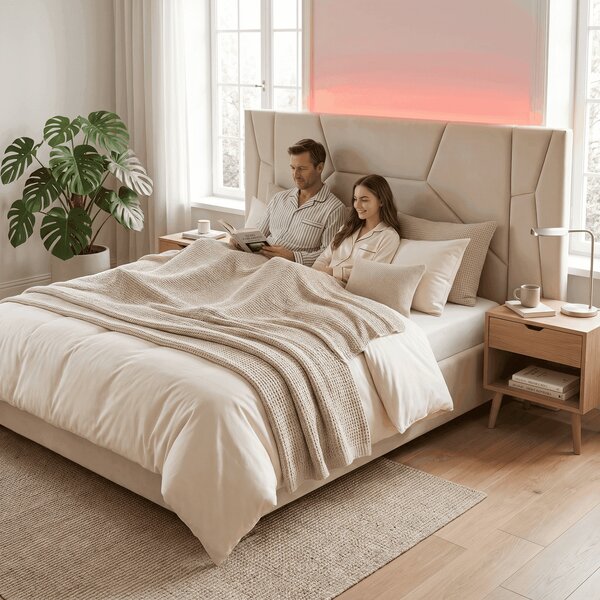 KONDELA Pat cu somieră şi iluminare LED, 160x200, ţesătură Velvet bej, ALTESA