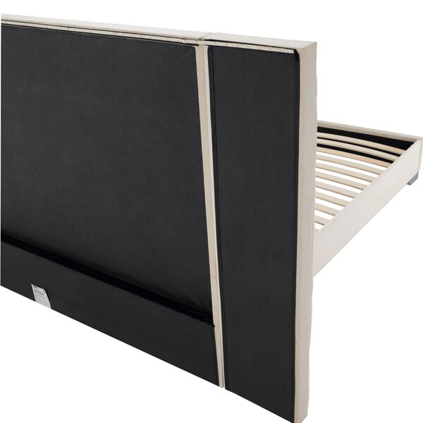 KONDELA Pat cu somieră şi iluminare LED, 160x200, ţesătură Velvet bej, ALTESA